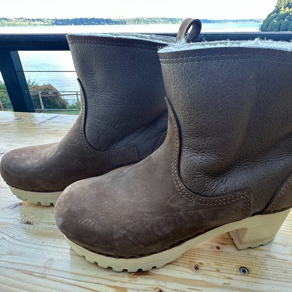 No. 6  5" Pull on Shearling Clog Boot on Mid Heel in Brown - Size 8 - NWOT - Picture 1 of 5